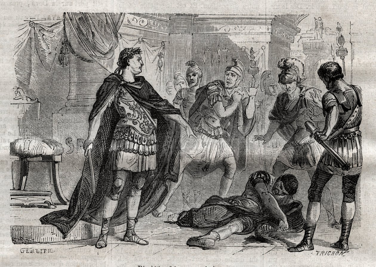 Diocletianus (Caius Aurelius Valerius Diocletianus Augustus) (244-311) haldoklik Lucius Flavius Aer - metszet "" Dictionnaire populaire illustrious" - 1864-ben - Joseph December és Edmond Allonier - alkotó: Unknown artist