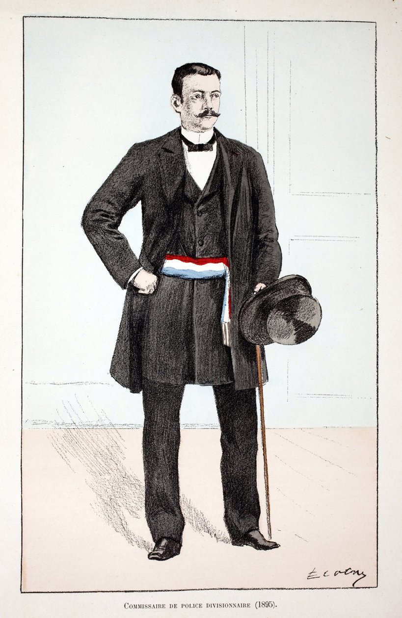 osztályos rendőrparancsnok (1896). Színes rézkarc, illusztrációként Louis Lepine (1846-1933) Szajna menti rendõrség prefektusa, Alfred Rey (1864-?) és Louis Iron gondozásában megjelent „” A békefenntartók hadtestének története”” könyv. alkotó: Unknown artist