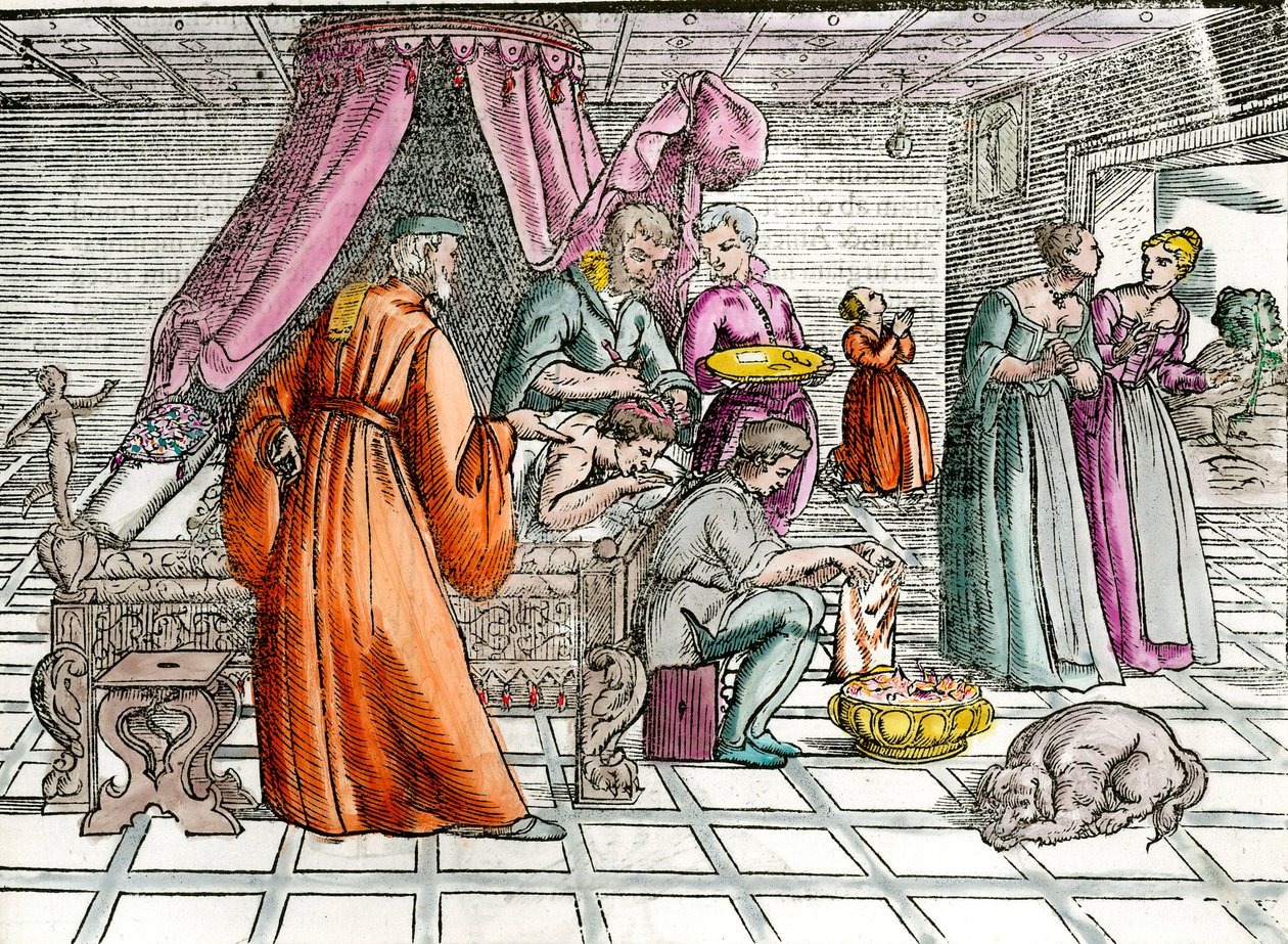 Orvos: „” Trepanáció””” A sebész megműti a páciense koponyáját. századi magángyűjtemény metszete alkotó: Unknown artist