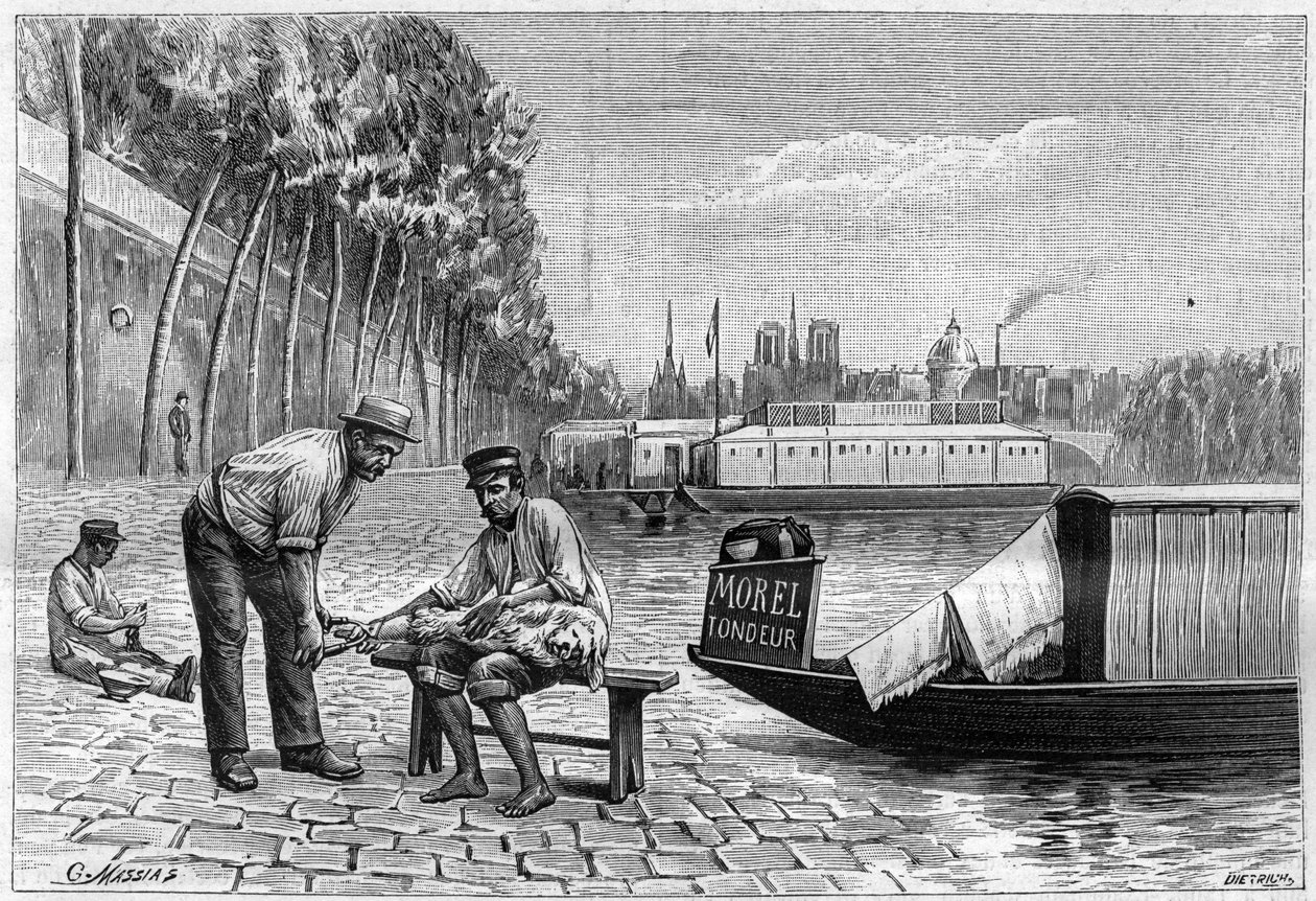 Kutyavágás a párizsi Solferino híd közelében – 1892-ből származó „La nature” metszet. alkotó: Unknown artist