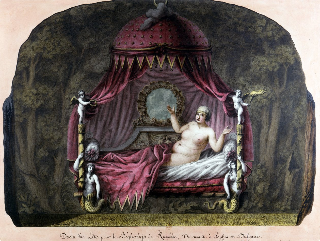 Rajz egy ágyat a bulgáriai Sophiában lakó Roumelie bég számára. Egy meztelen nő meghívja magához. J. J. Lepreu. alkotó: Unknown artist