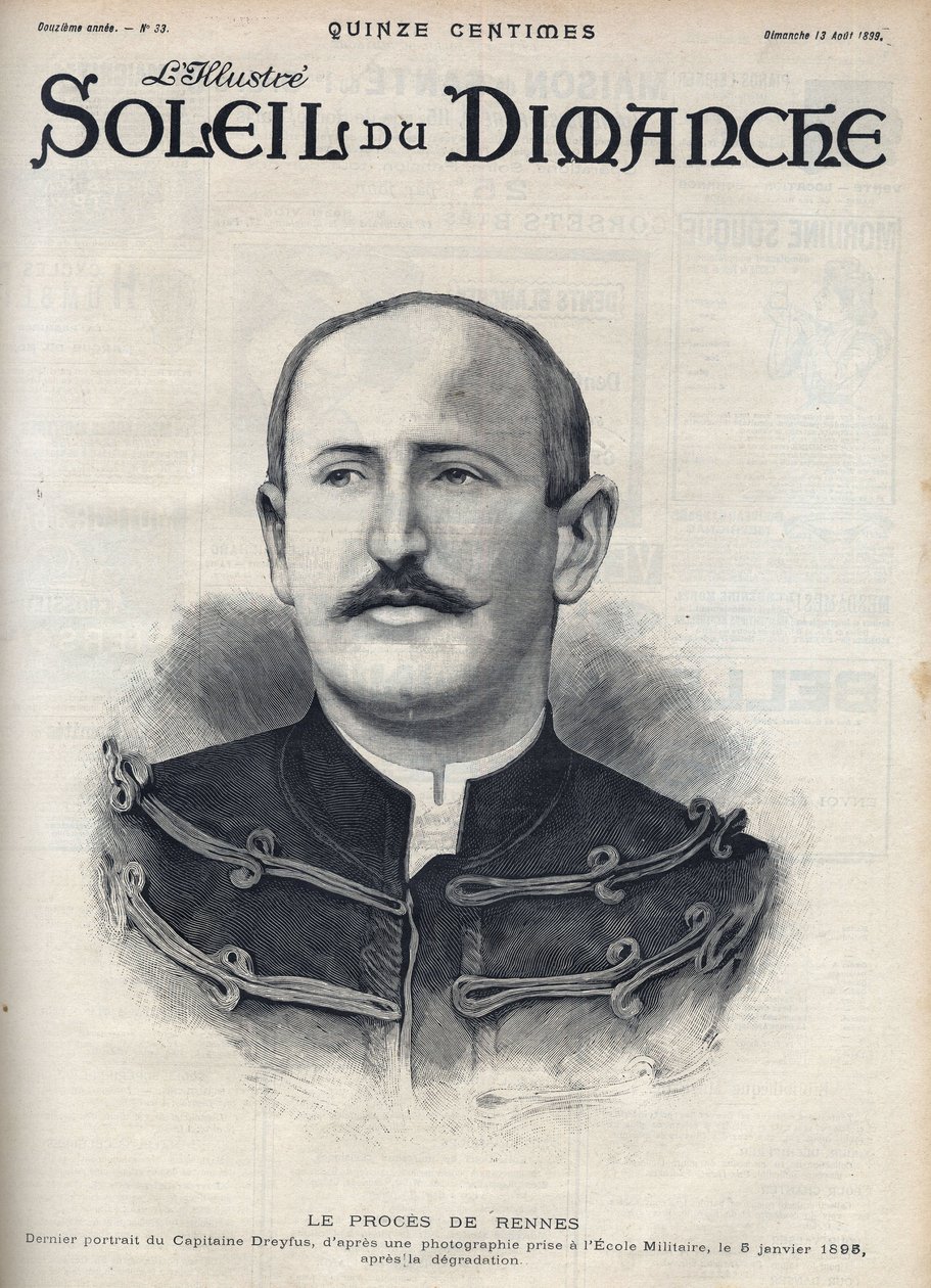 Dreyfus-ügy: Alfred Dreyfus (1859-1935) portréja a Rennes-i per során történt leépülése után. Metszet a „Le sun-du-dimanche”-ban, augusztus 13 alkotó: Unknown artist