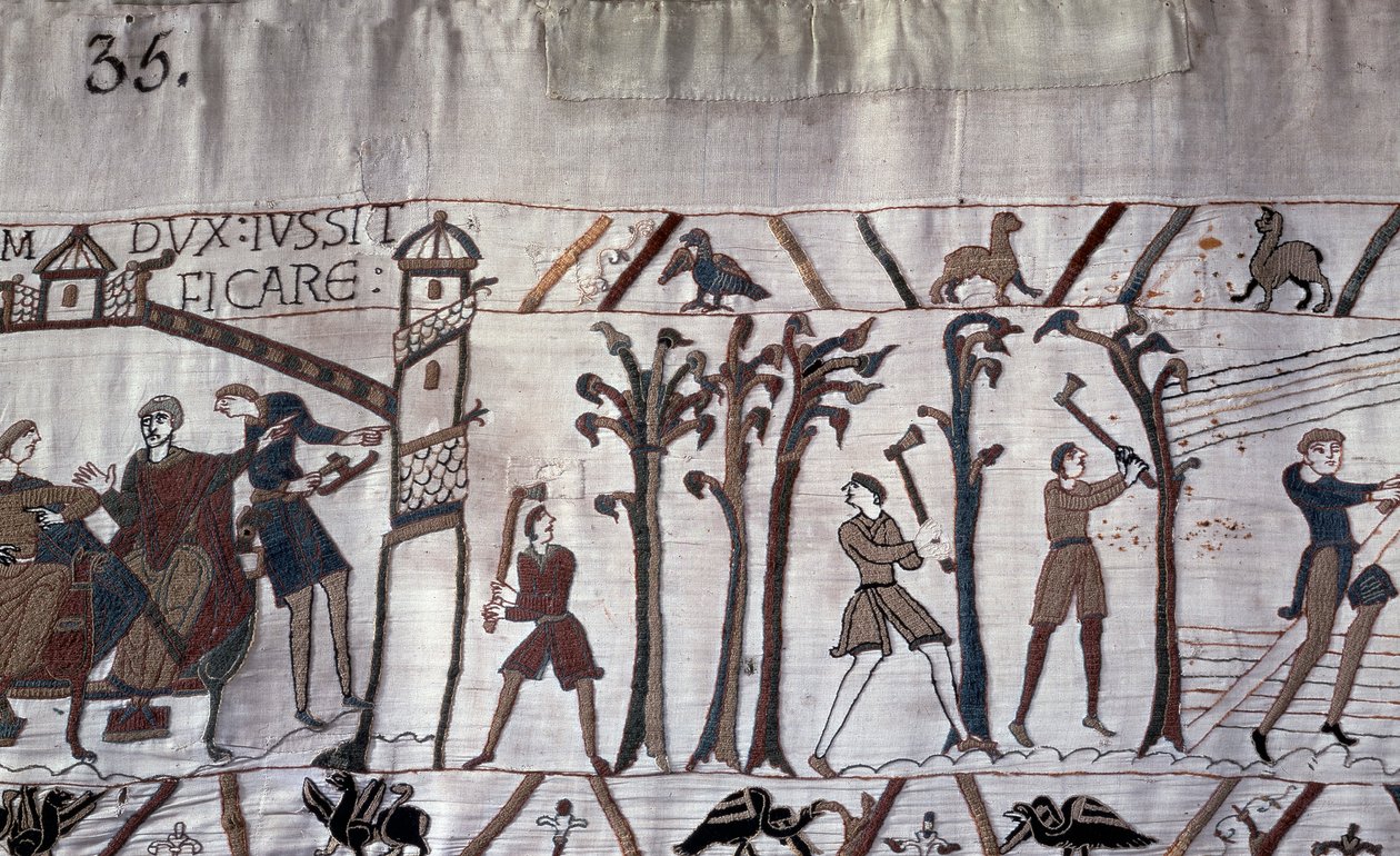 Guillaume herceg elrendelte a hajók építését, a fákat kivágták - Bayeux gobelin, Mathilde királynő hímzéseként ismert alkotó: Unknown artist