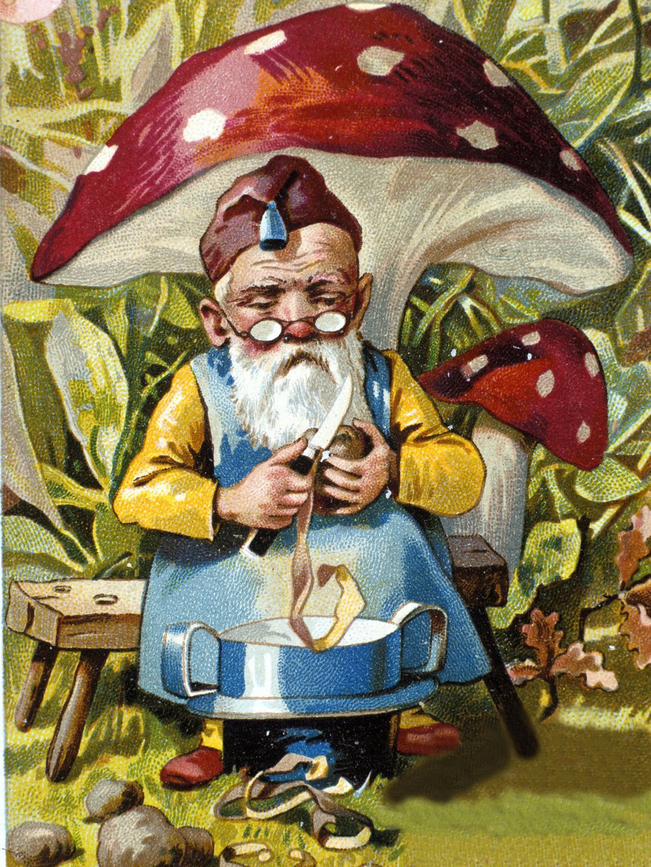 Törpe vagy farfadet burgonyahámozó. 19. századi kromolitográfia. alkotó: Unknown artist