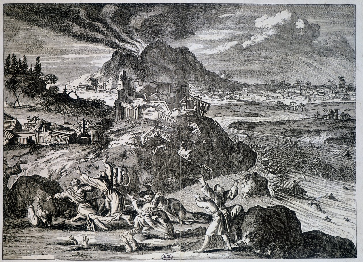 Földrengés Tokióban 1650-ben - metszet alkotó: Unknown artist