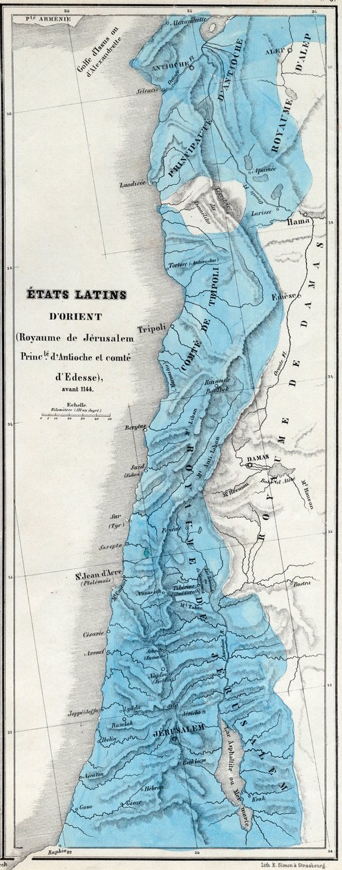 Kelet-Latin államok 1144 előtt - Jeruzsálemi Királyság - Antiochiai Principaut - Edessza grófja - A térképet készítette: M J-H Schnitzler, Történelmi és festői atlasz 1858 alkotó: Unknown artist