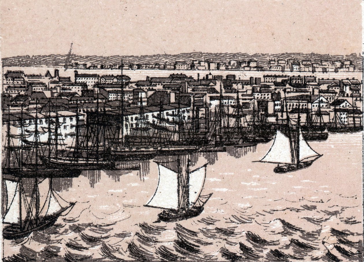 East River és New York az Egyesült Államokban a „A világ 168 nézetet illusztrál” című filmben, dátum nélkül (19. század vége) alkotó: Unknown artist