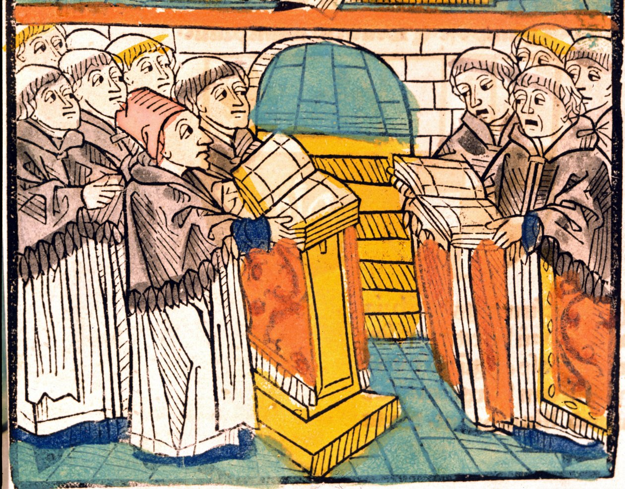Egyházi éneklés (énekes szerzetesek) - „” Konstanzi Zsinat” kéziratban 1497-ből. alkotó: Unknown artist