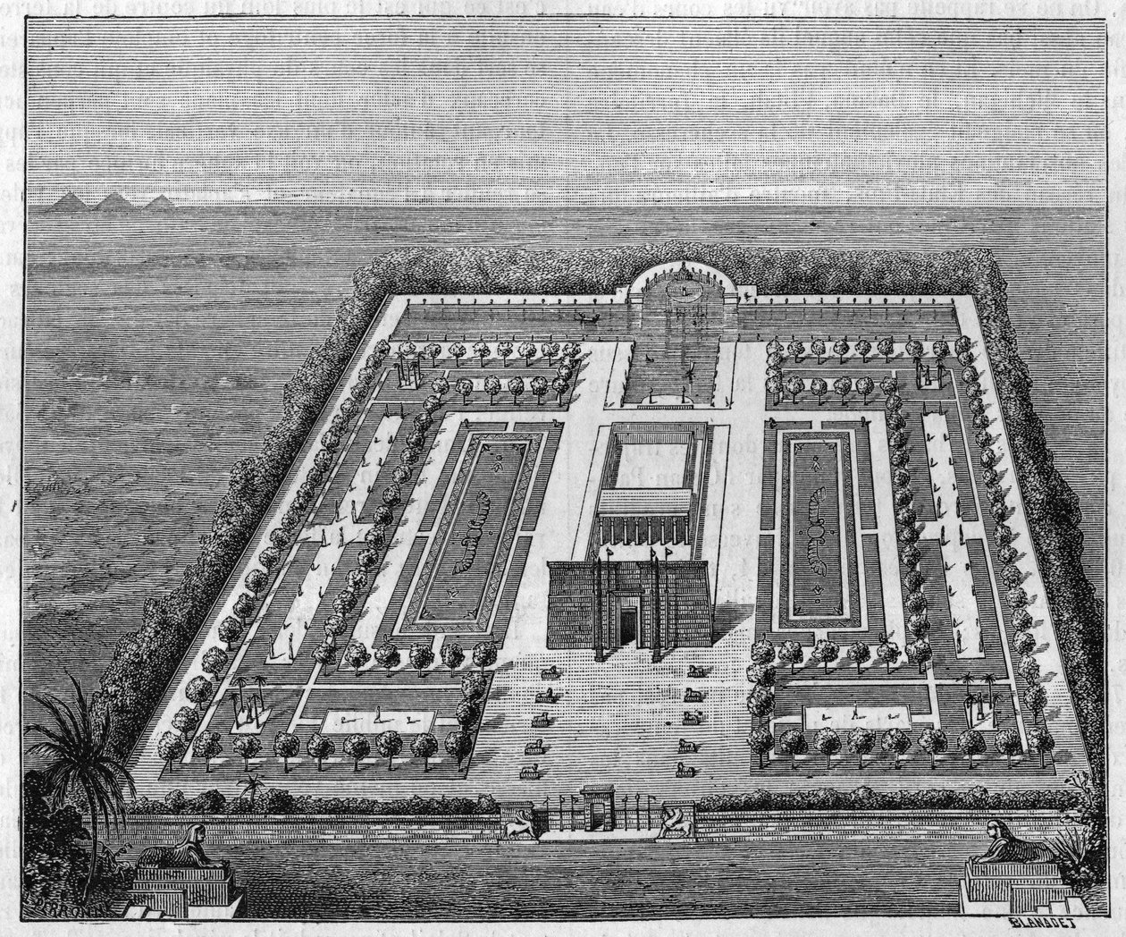 Egyiptomi kert a fáraók idejében. Metszet a „természetbe”: 1879. augusztus 16-i tudományok és alkalmazásuk művészetben és iparban való áttekintése. alkotó: Unknown artist