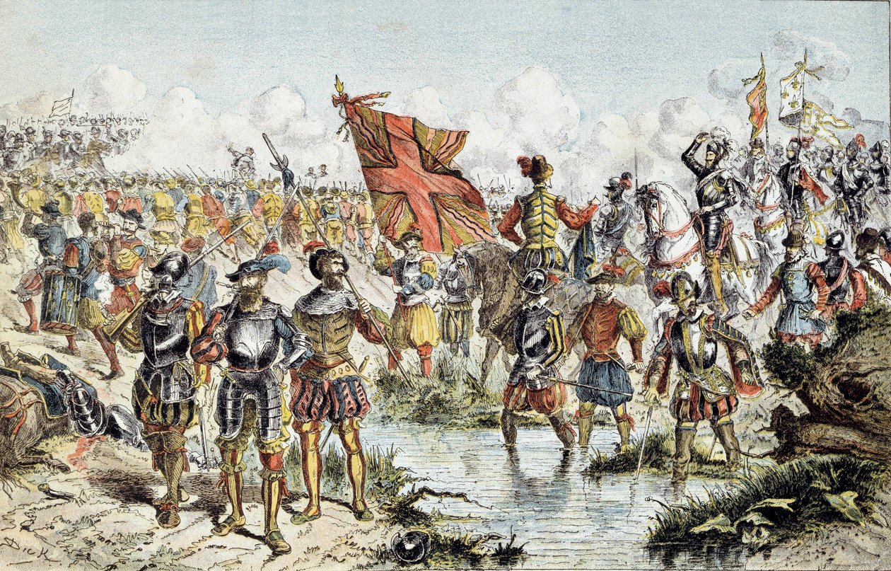 Nyolcadik vallásháború (1585-1598): Ivry csata 1590. március 14-én IV. Henrik királyi serege (amely győzni fog) és a Katolikus Liga között. századi illusztráció. Párizs, Musee de l