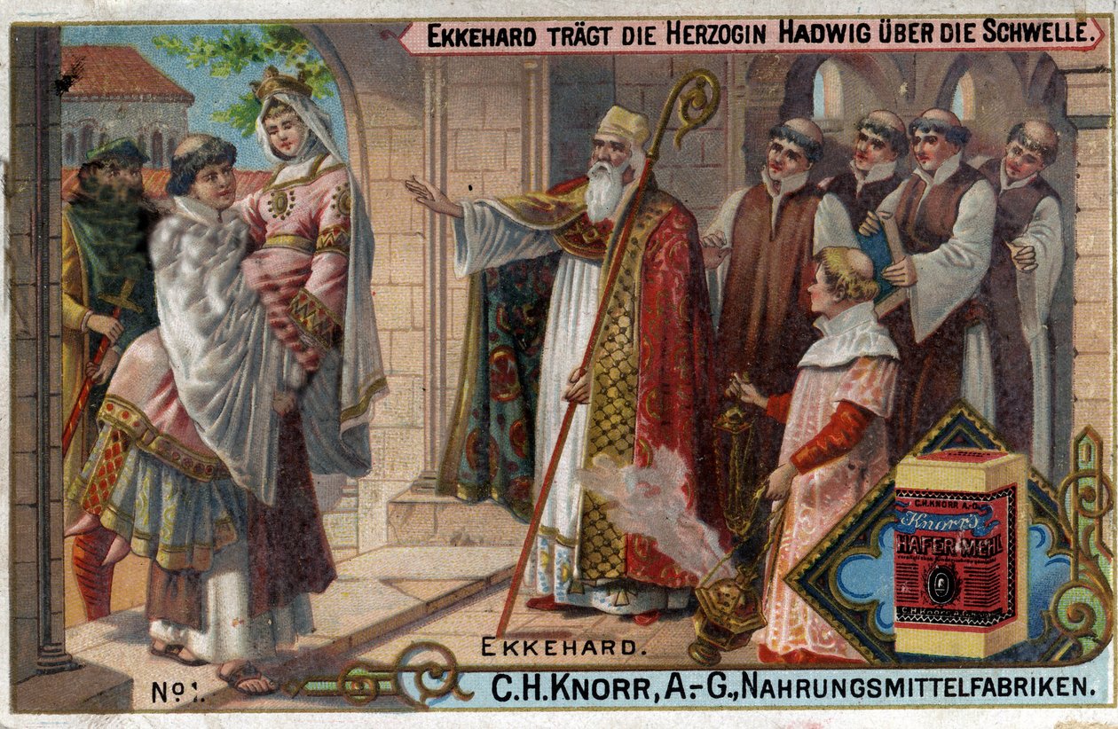Ekkehard IV. St. Gallen (St. Gallen) vagy Eckhard, Eckhart (980 -1057) művelt és latin költő. Ekkehard átlépi a küszöböt Hadwig hercegnővel. alkotó: Unknown artist