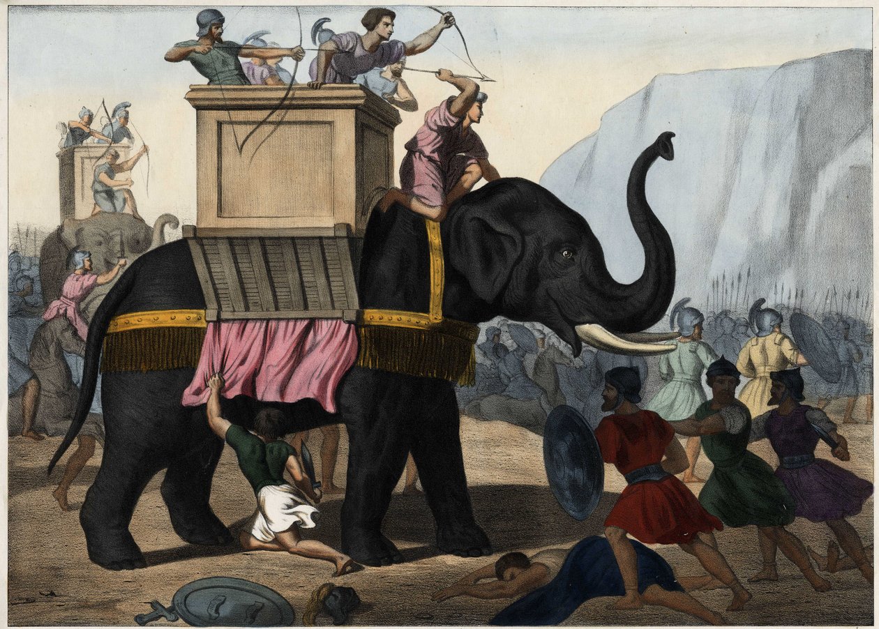 Eleazar Makkabeus (makkabeus vagy makkabeus) a zsidókkal együtt harcol a Szeleukidák elnyomása ellen. Névtelen metszet a 19. század közepéről. alkotó: Unknown artist