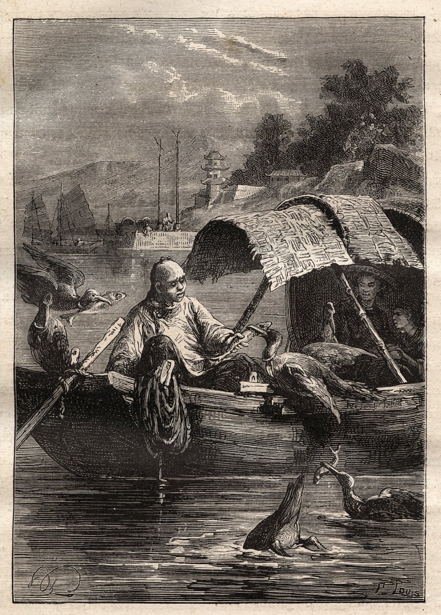 Lord George McCartney (1737-1806) kínai nagykövetsége (1792-1793): A Leut-ze madár a halászatot (kormoránhalászat) jelenti - illusztráció a „18. századi nagy tengerészek” c. alkotó: Unknown artist