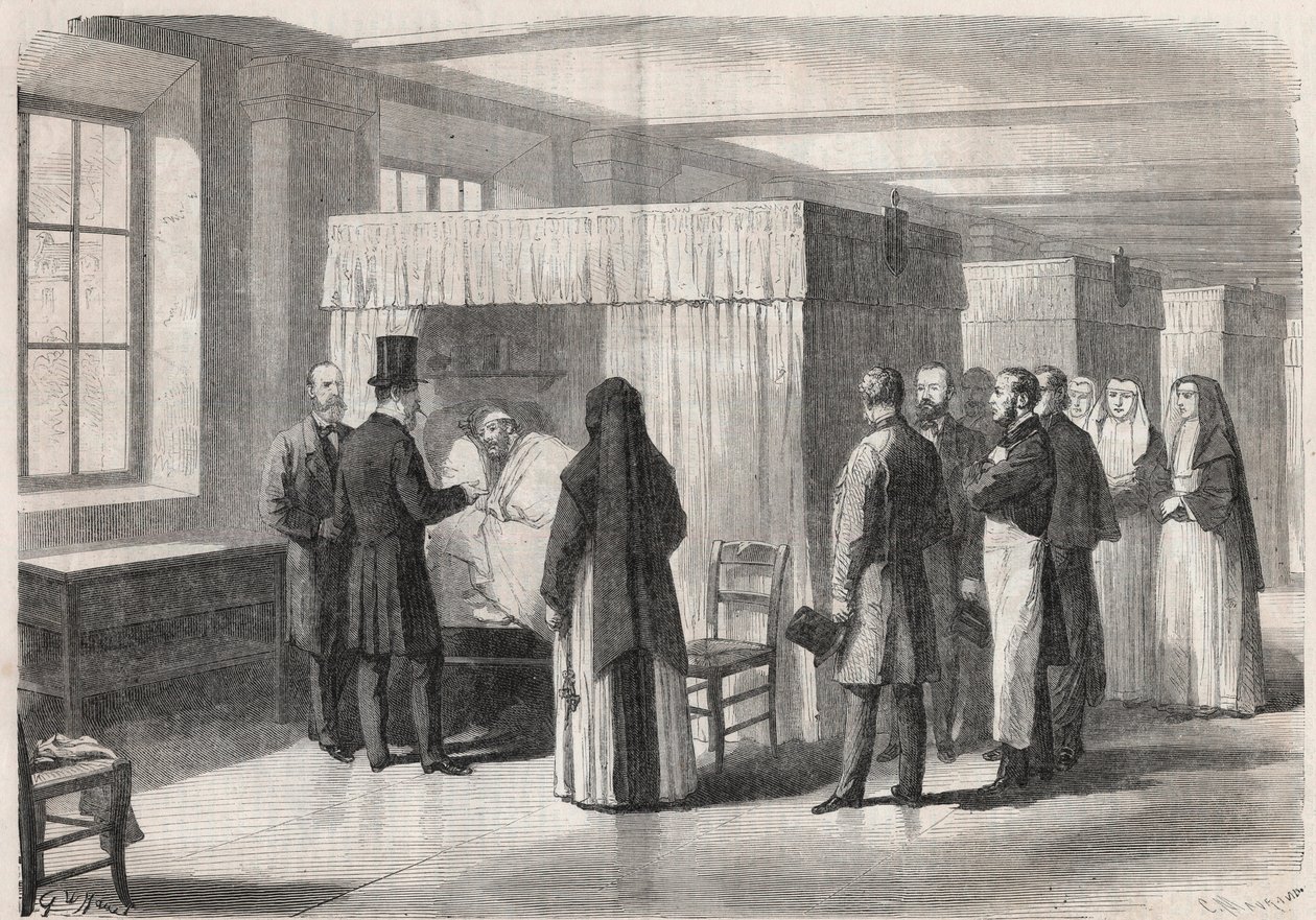 III. Napóleon császár (1808-1873) meglátogatja a Hotel Dieu (Hotel-Dieu) kolerás betegek szobáit, és beszélget velük - Metszet „A jeles világban”” alkotó: Unknown artist