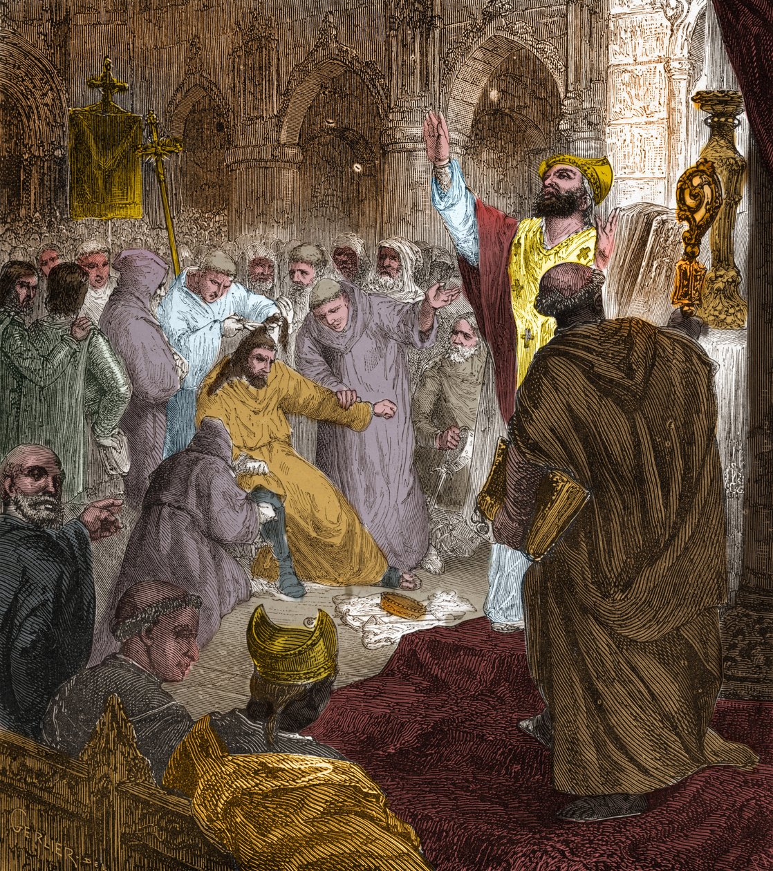 A Meroving-dinasztia vége, 751: III. Childeric király (714-754) letétele Pepin Brief (714-768). alkotó: Unknown artist