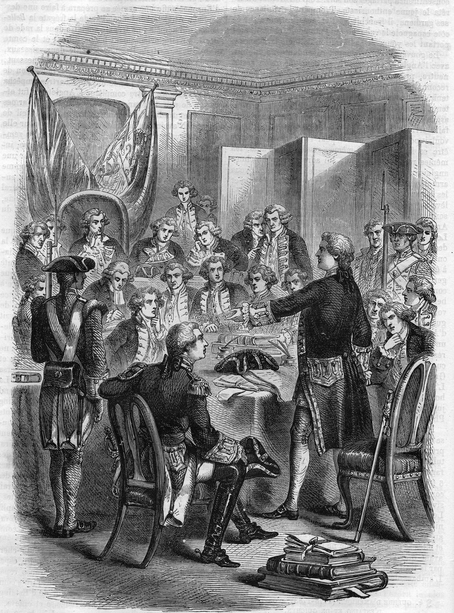 Augustus Keppel angol admirális a Haditanács előtt az OUESANT-I HADICSATA után (100 tengeri mérföldre a szigettől nyugatra, az amerikai függetlenségi háború idején) 1778. július 27-én. alkotó: Unknown artist