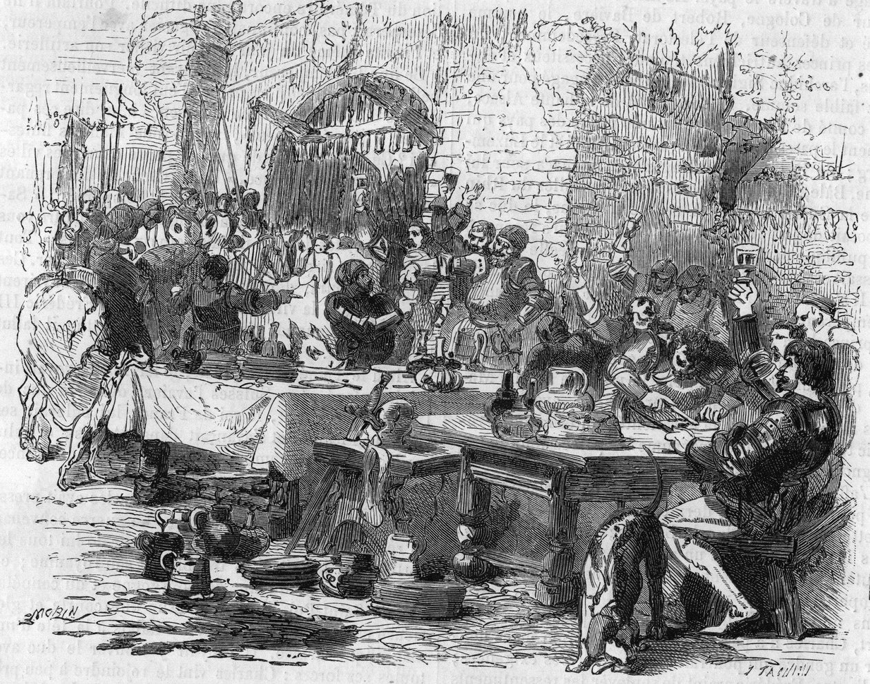 Az angol páncélt egy nyitott asztalnál kezelték Amiensben 1475-ben. alkotó: Unknown artist
