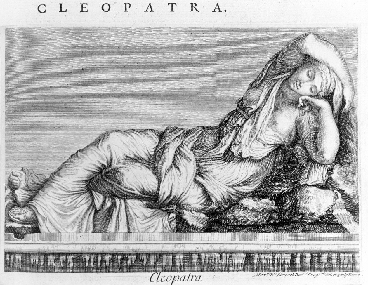 Kleopátrát ábrázoló metszet (-69 - -30). SD. 19. század. alkotó: Unknown artist