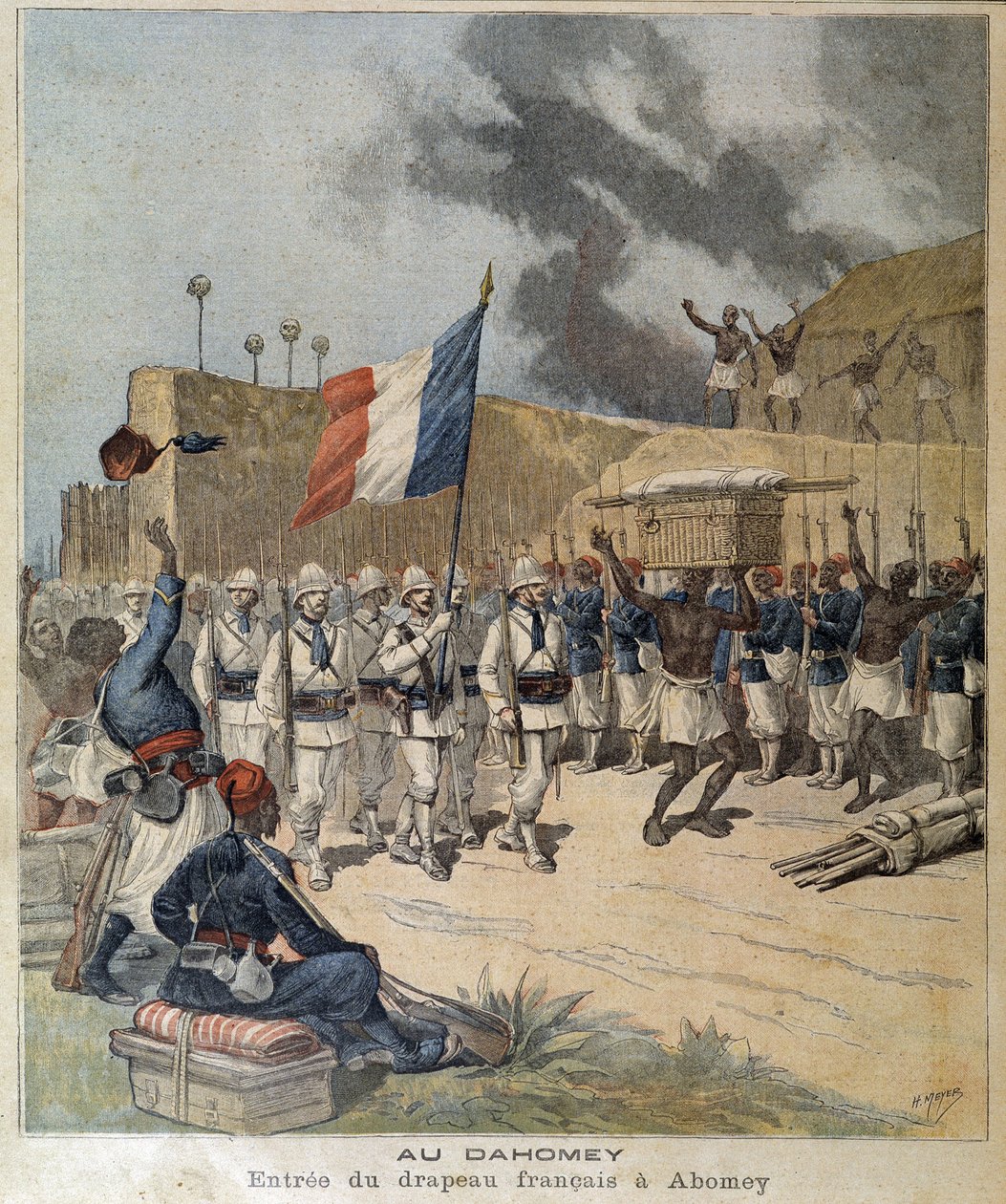 A francia zászló bejárata Abomeyben (Dahomey = ma Benin) - couv. „A kis napló” 1892.10.12. alkotó: Unknown artist