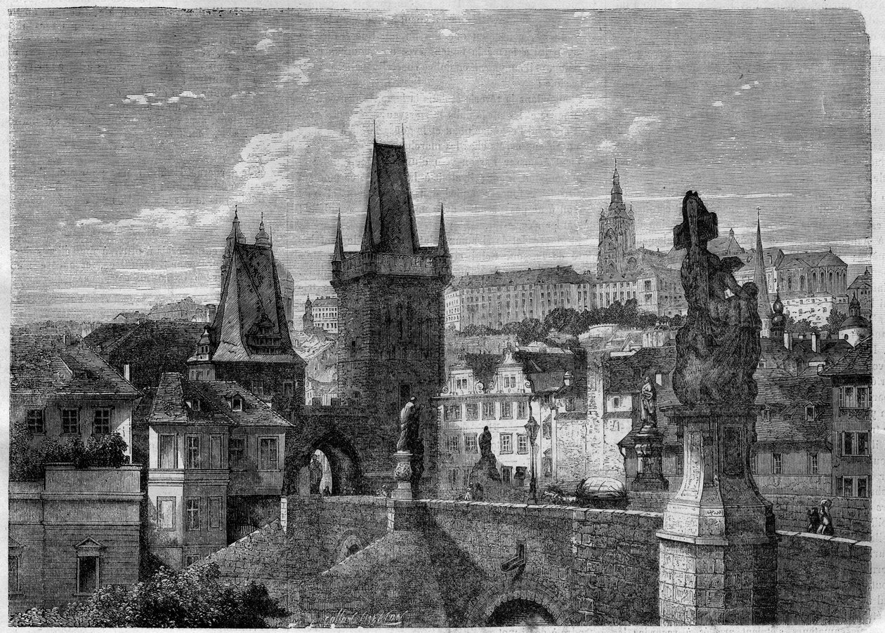 A prágai Károly-híd főépülete – metszet a „” Le Journal Illustre”-be” alkotó: Unknown artist