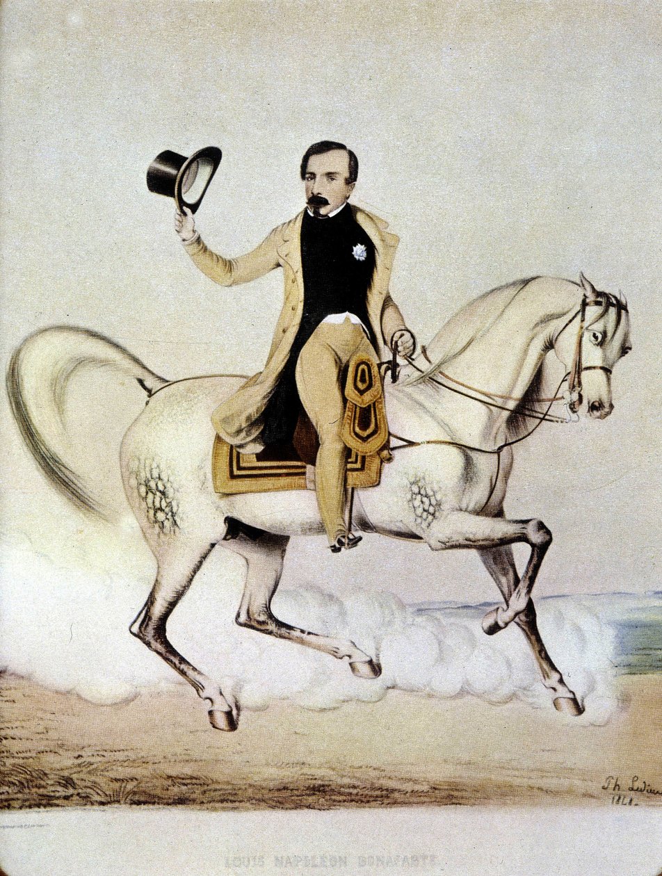 Louis Napoleon Bonaparte (III. Lajos Napóleon) lovas portréja civilben 1848-ban. alkotó: Unknown artist