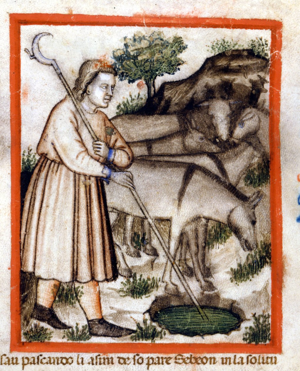 Esa szamarakat legel – a Pentateuch. Miniatűrök a 212-es kódexből (vagy Padovano kódexből vagy Páduai Bibliából) 1390-1400 Rovigo, Accademia dei Concordi alkotó: Unknown artist