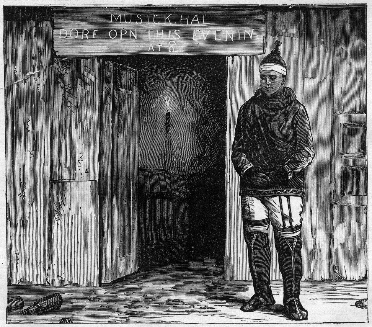 Disko-szigeti (Qeqertarsuaq) grönlandi eszkimó a 19. század végén. 1884-es metszet alkotó: Unknown artist