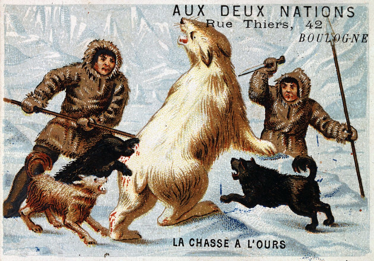 Eszkimók, Medvevadászat, Bolti hirdetés „” aux deux nemzetek”, Boulogne, v. 1895 alkotó: Unknown artist