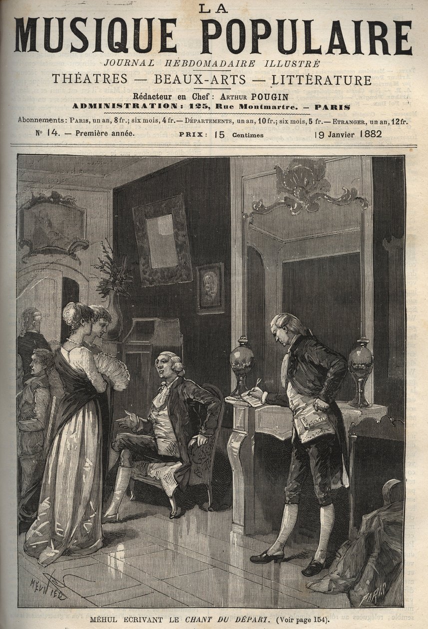 Etienne Nicolas (Etienne-Nicolas) Mehul (1763-1817) író "" Le chant du depart"" (forradalmi ének és himnusz a szabadsághoz) - metszet "" La musique populaire""" illusztrált hetilapba - 1882 alkotó: Unknown artist
