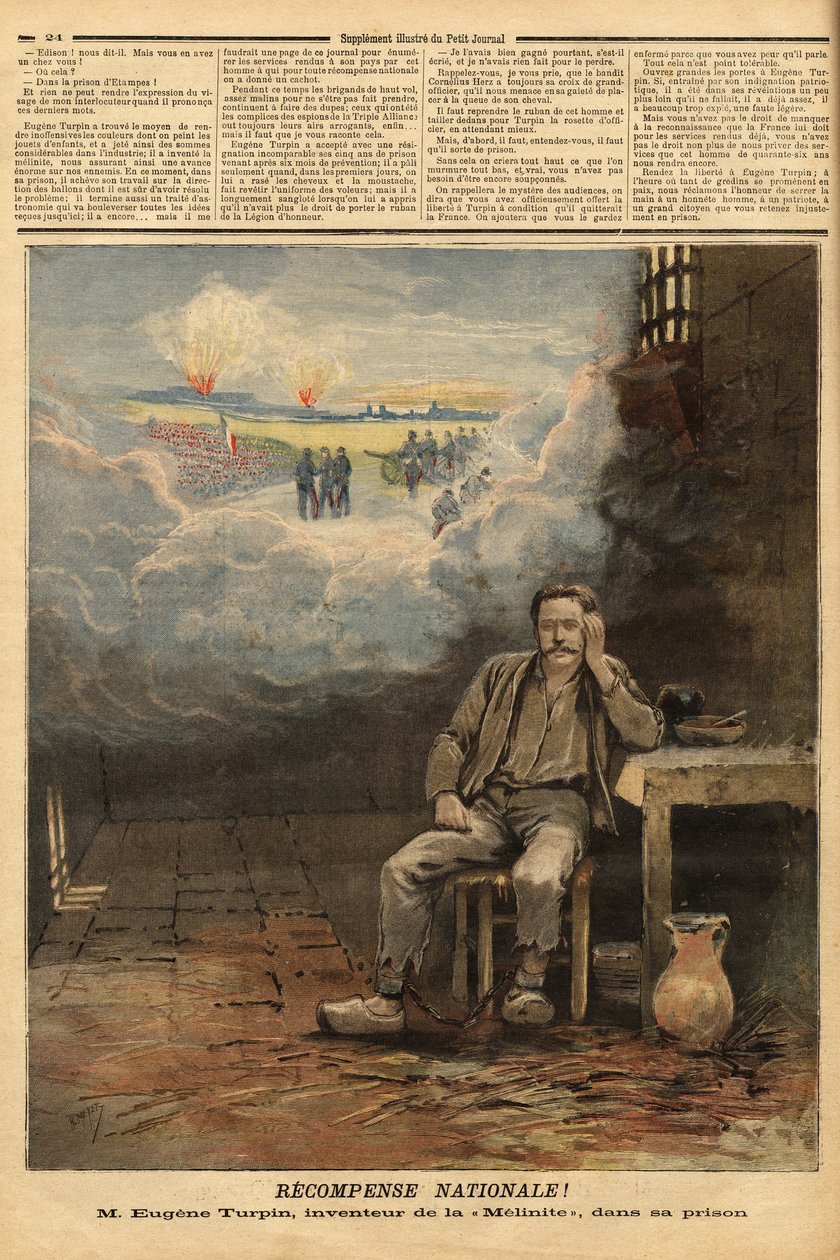 Eugene Turpin (1848-1927) vegyész, a melinit (egy robbanóanyag) feltalálója 1884-ben, cellájában, azzal vádolják (tévesen) hogy eladta találmányát az ellenségnek. Ő inspirálja Jules Verne-t Thomas Roch karakterére a „Face au drapeau” című regényben. Bevésé alkotó: Unknown artist