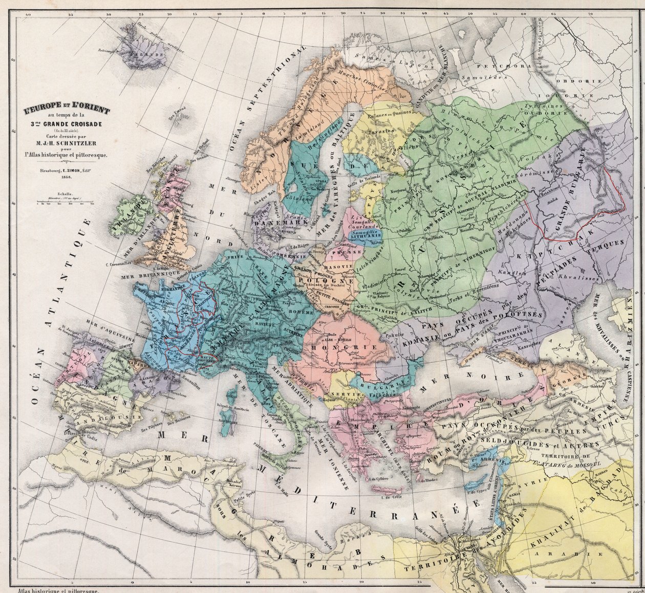 Európa és Kelet a 3. nagy keresztes hadjárat idején, a 13. század végén - A térképet készítette: M J-H Schnitzler, Történelmi és festői atlasz 1858 alkotó: Unknown artist