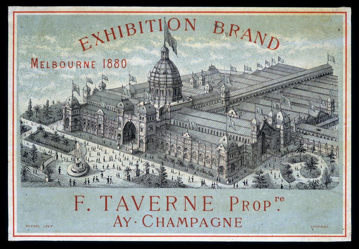 Márkakiállítás Melbourne-ben 1880: F. Taverne Champagne. alkotó: Unknown artist