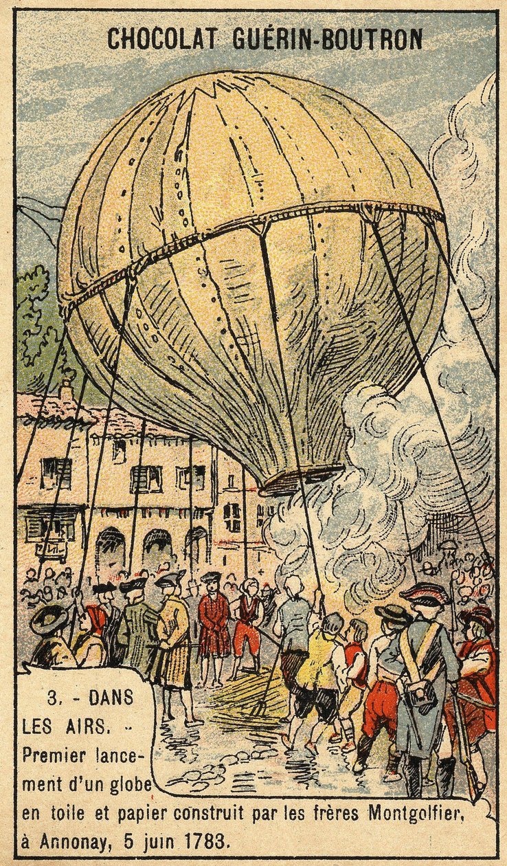 A Montgolfier testvérek 1783. június 5-i tapasztalata az Annonay.Chromo-ban a 19. század végén. alkotó: Unknown artist