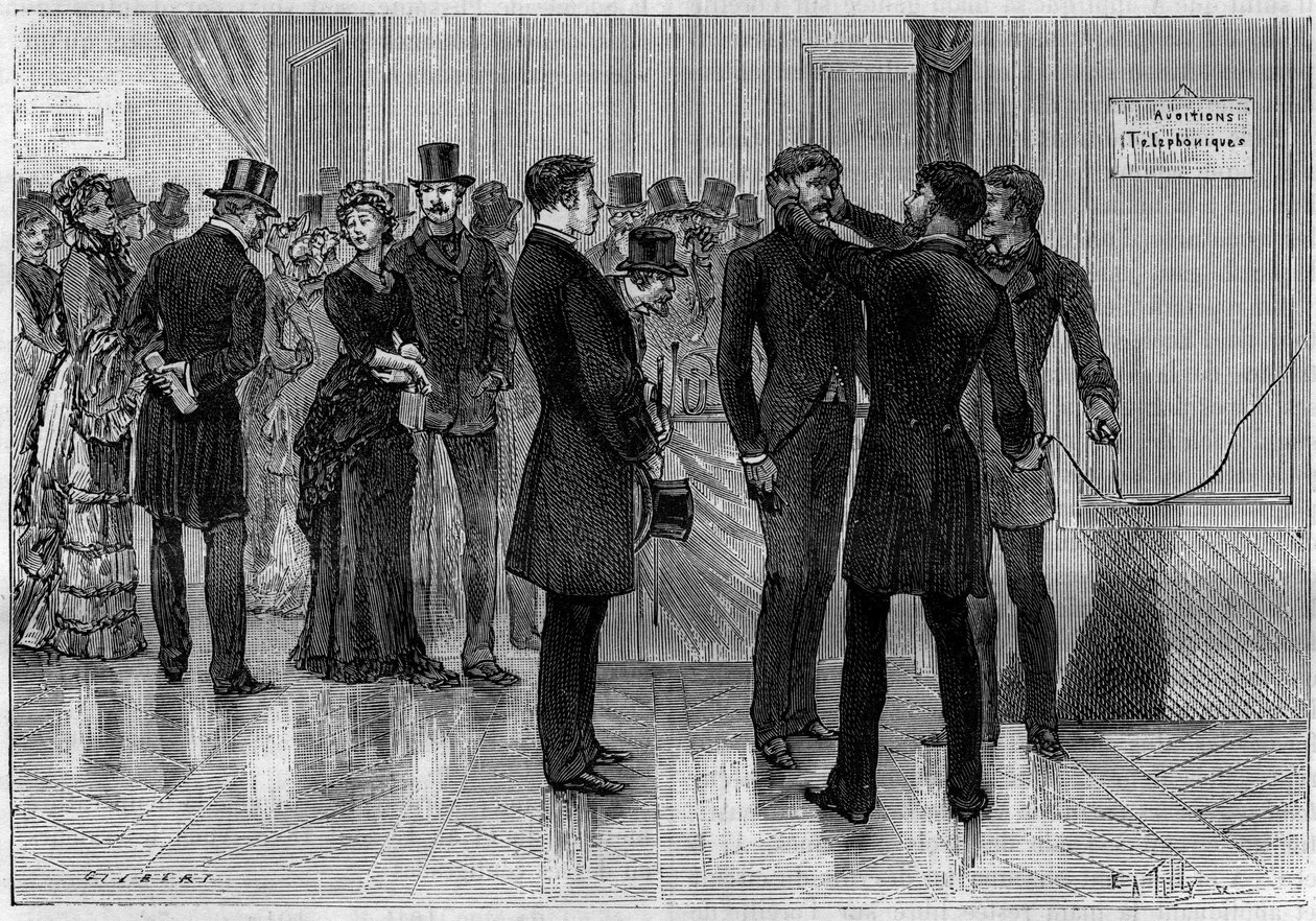 A párizsi „Societe de Physique”-ben, április 16-án vevőkészülék nélküli telefonos adások tapasztalatai alkotó: Unknown artist