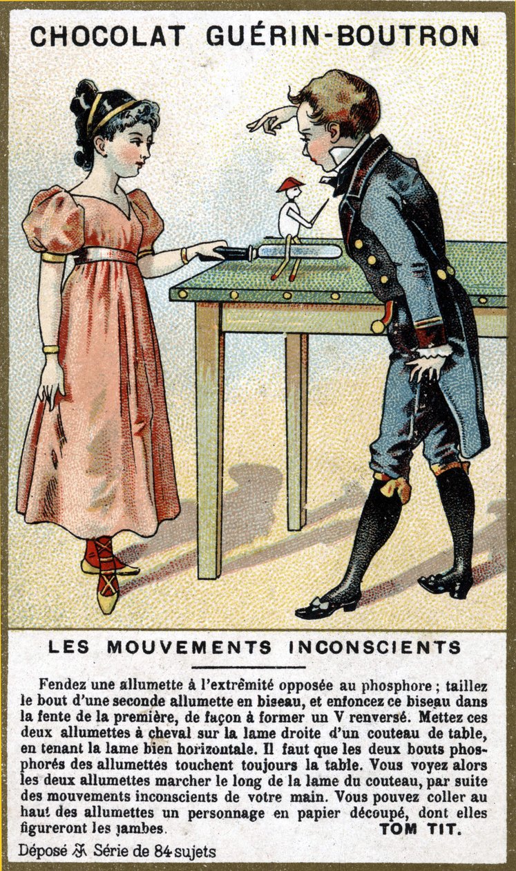 Két gyerek tapasztalata gyufával és késsel. Csokoládécsomagolás kromolitográfiája Guérin Boutron. alkotó: Unknown artist
