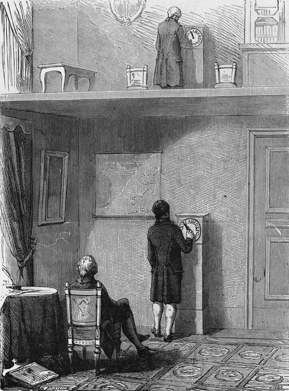 Kísérlet az elektronikus távírás terén, amelyet Jean Alexandre végzett a bécsi prefet előtt. In” Album de la Science”, Éditions Jouvet alkotó: Unknown artist