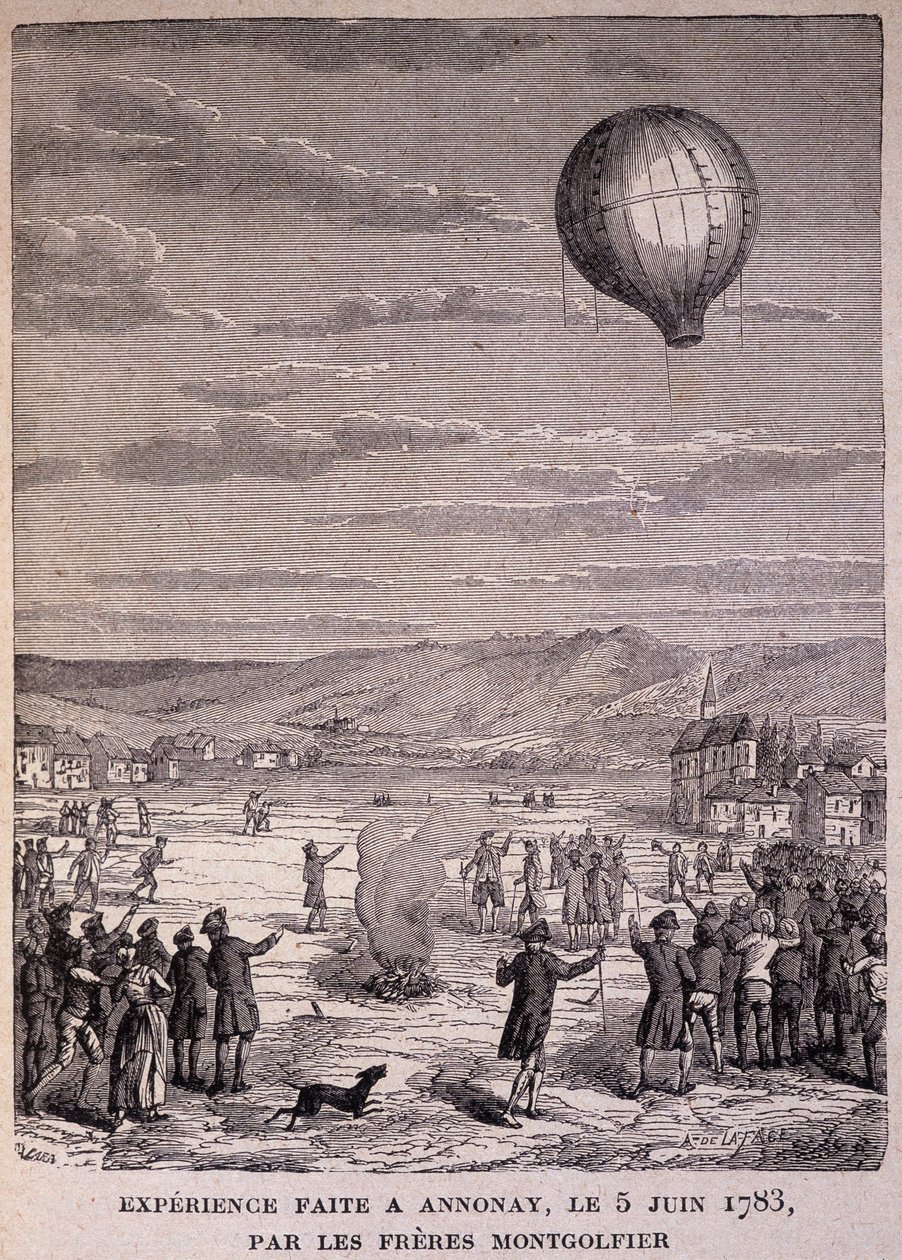 A Montgolfier testvérek által 1783. június 5-én Annonayban végzett kísérlet – a „” Les Contemporains”, n.d. század vége. alkotó: Unknown artist