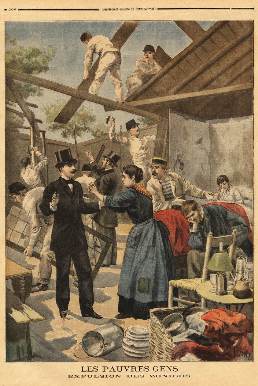 A Gentilly kapunál a katonai övezetben felállított laktanya kiutasítása és eleme. Illusztráció a „” Le petit Journal”-ban, 1895.06.23. alkotó: Unknown artist