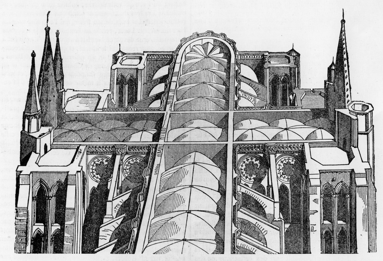 A Cathedrale de Chartres (28) külső és felső része a június 4-i és 5-i tűzvész óta - a „Le magasin festői”, 1836 júliusában. alkotó: Unknown artist
