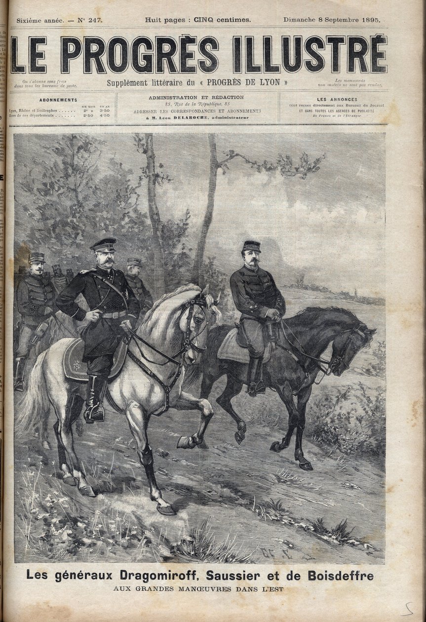FRANCIA-ORROSZ KAPCSOLATOK - Saussier francia tábornok és Dragomirov Mihail Ivanovics Dragomirov orosz tábornok (Michael Ivanovich Dragomiroff) (1830-1905) és Raoul Francois Charles Le Mouton de Boisdeffre a Vogézekben végrehajtott katonai manőverek idején alkotó: Unknown artist