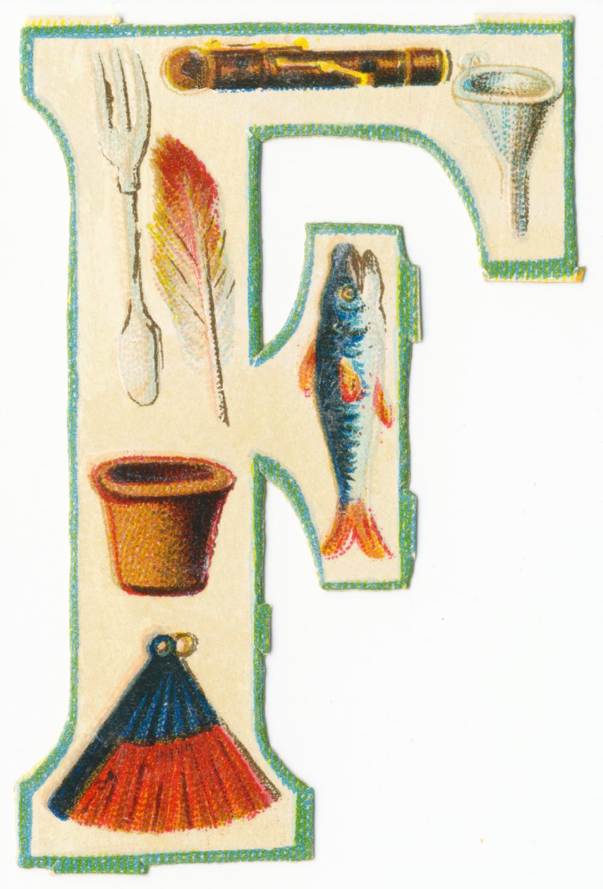 F: villa, furulya, tölcsér, virágcserép, toll, hal, legyező (színes litó) alkotó: Unknown artist