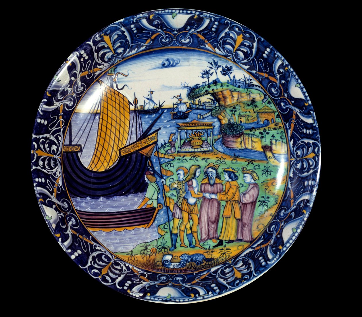 Arius királytól kapott fajansztál, amely Enee Delosba érkezését jelképezi. 1497 Sevres, Nemzeti Reneszánsz Múzeum alkotó: Unknown artist