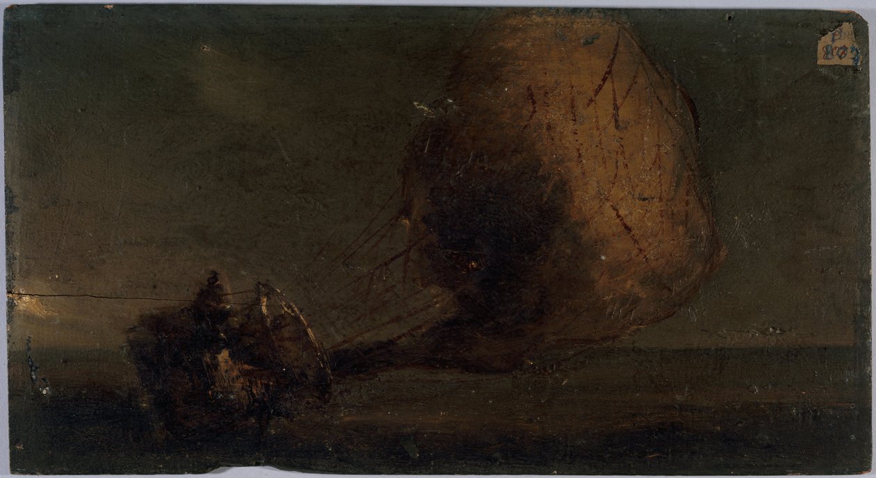 Zuhanó aerosztát, 1860 körül (olaj, fa) alkotó: Unknown artist