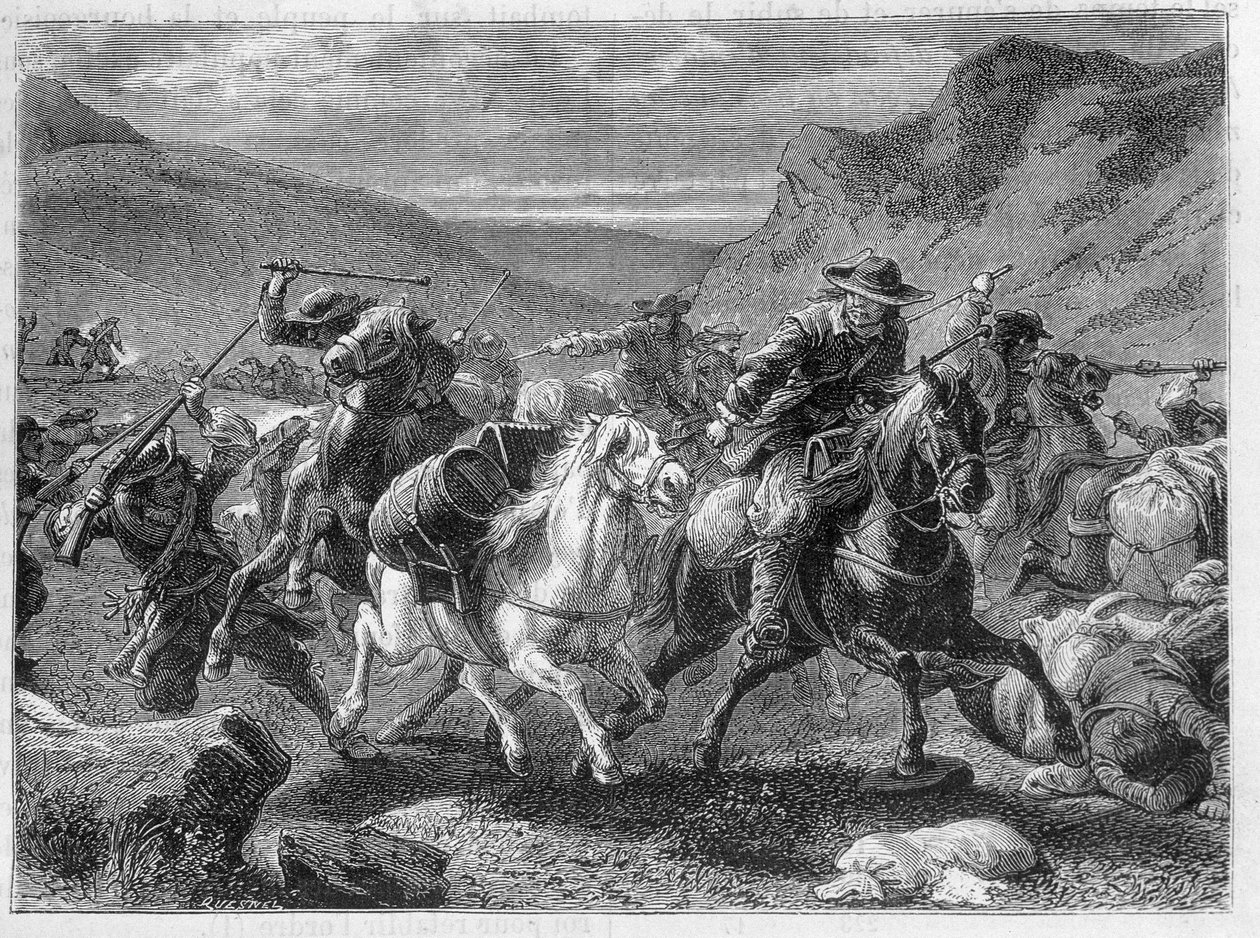 Hamis szanierek (álsauniers) támadások a király katonáinak lesben – Louis Figuier „Az ipar csodái” című művében alkotó: Unknown artist