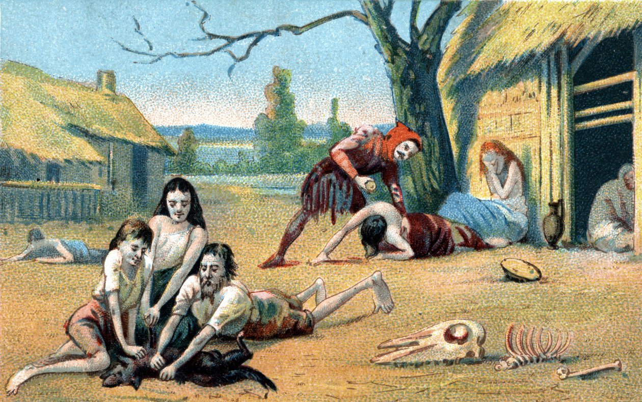 Éhínség a középkorban. 19. századi kromolitográfia alkotó: Unknown artist