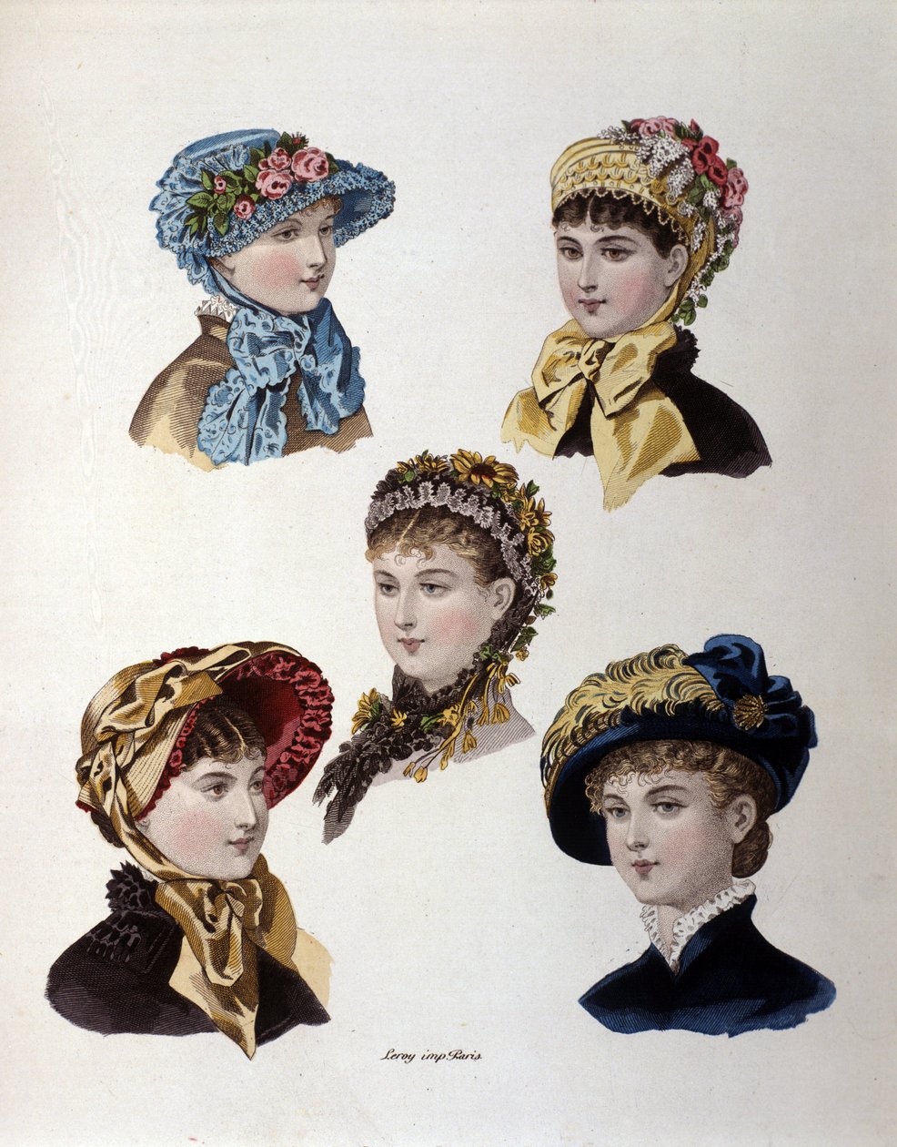 A 19. század végi divat: női kalapok különböző modelljei alkotó: Unknown artist