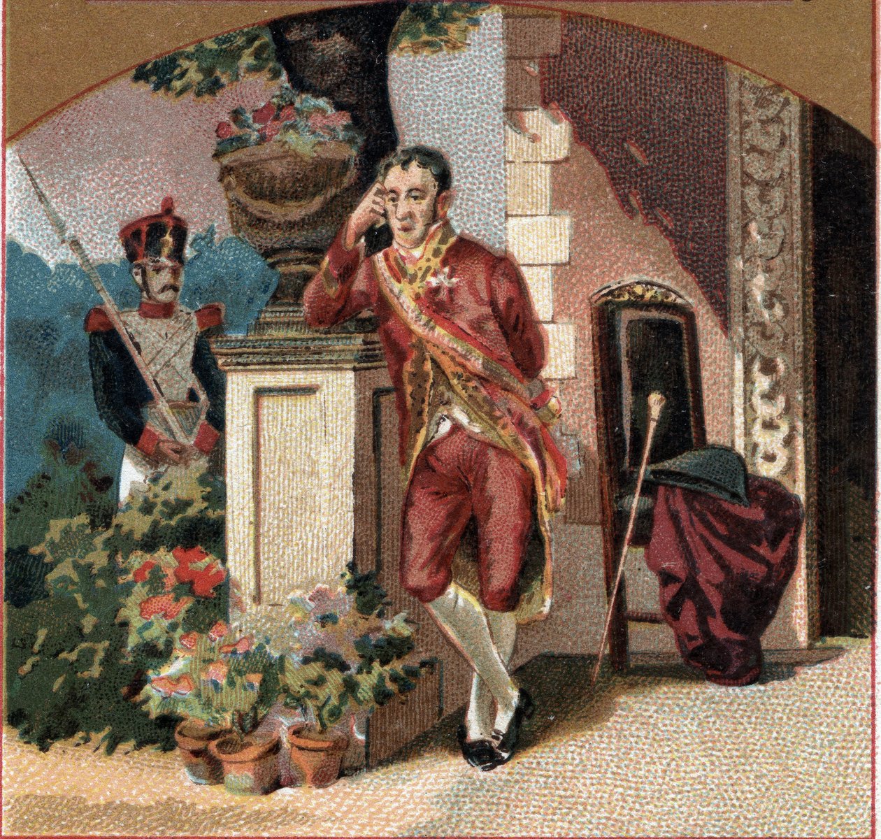 VII. Ferdinánd spanyol (1784-1833) I. Napóleon foglya Valencay (Indre) várában. A 19. század végének kromolitográfiája alkotó: Unknown artist