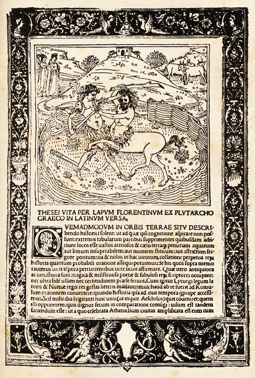 Teseo harca Minotauróval (fametszet) alkotó: Unknown artist
