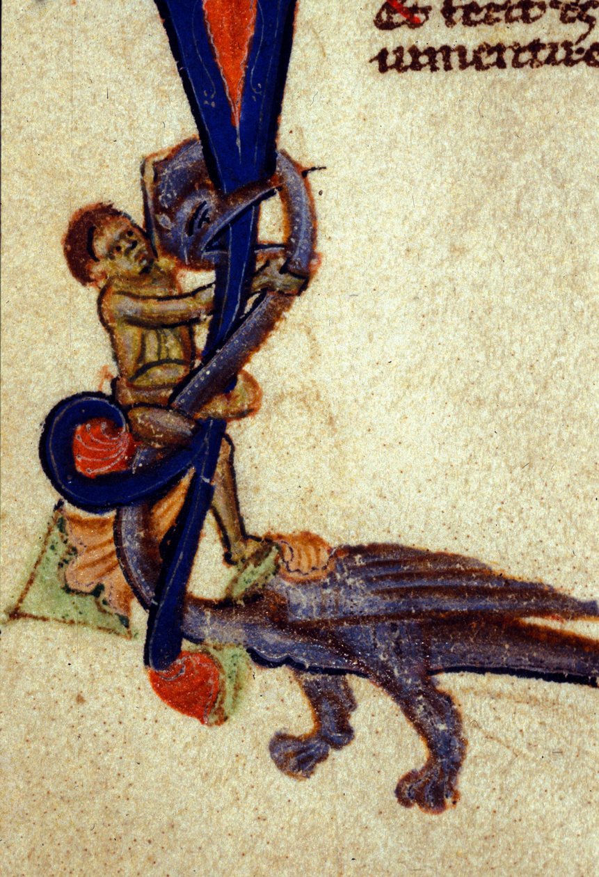 Harc egy sárkány és egy ember között Részlet egy 14. századi miniatűrről alkotó: Unknown artist