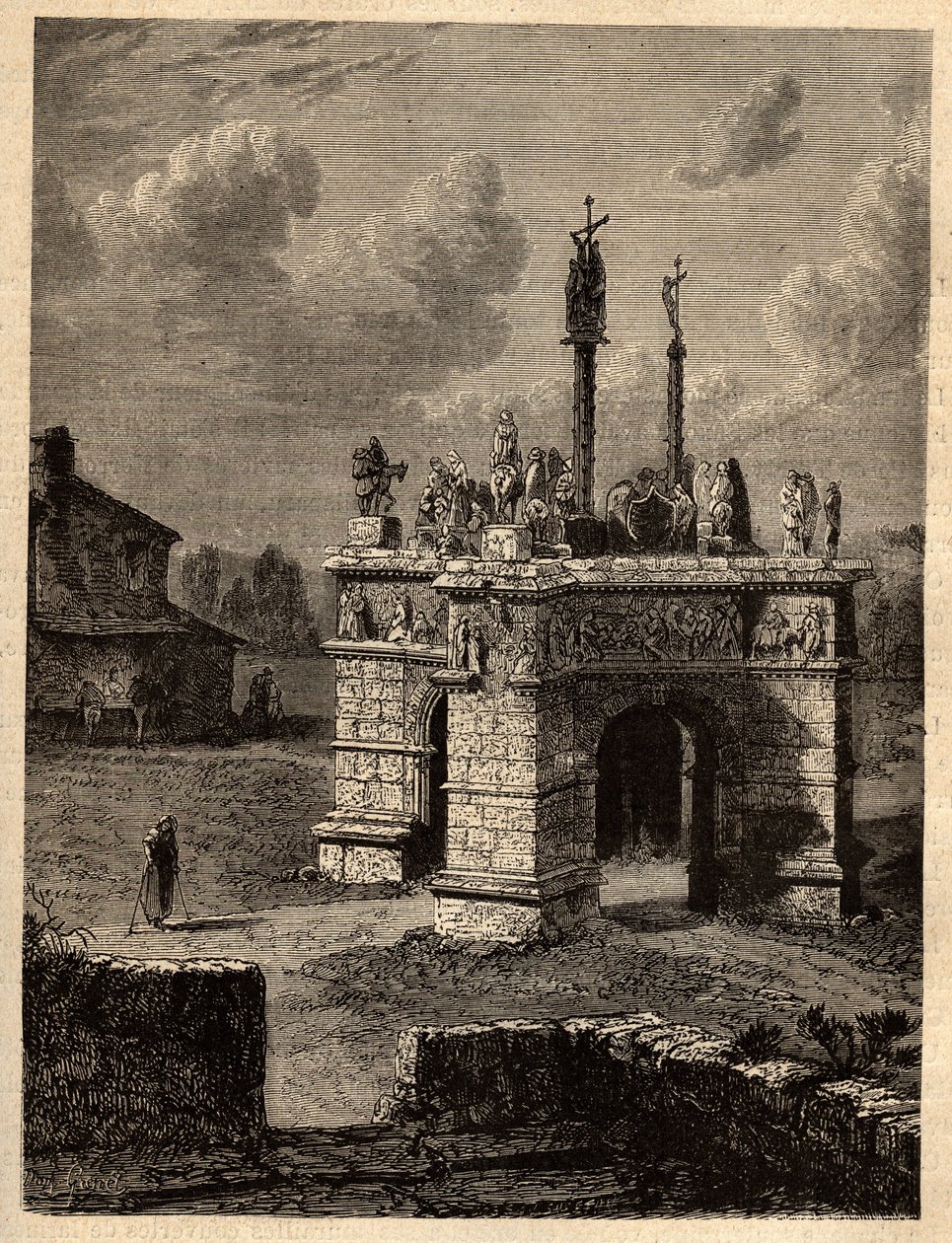 Finistere - Bretagne - Le calvaire de pleyben - Enclos paroissial de Pleyben - Pleyben Parish close - metszet "" PATRIE" - PECTUREQUIRESSE FRANCIAORSZÁG LEÍRÁSA 6 KÖTETÉSBEN LUCIEN HUARD - 19. század vége alkotó: Unknown artist